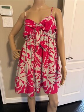 Mint Pink & White Tropical Tie-Front Sundress size large